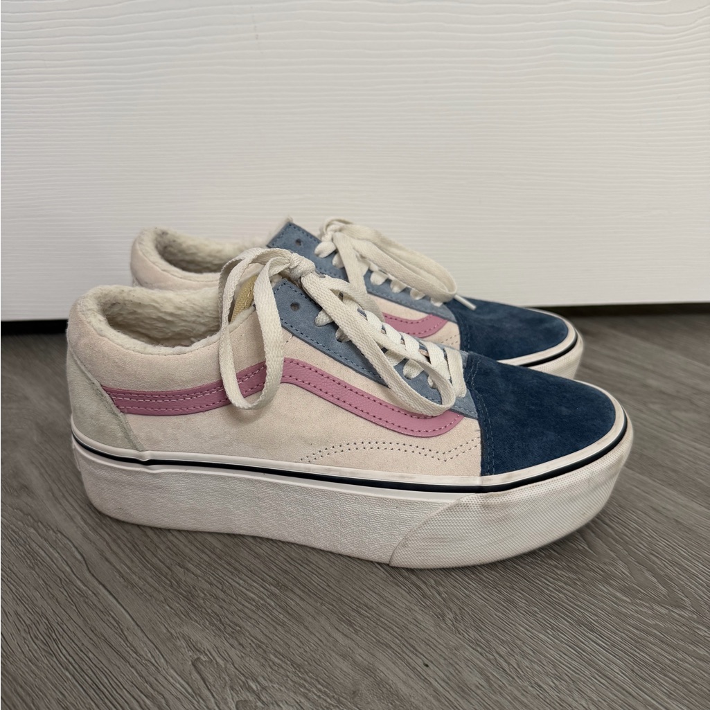 Vans Vans Old Skool Stackform Blue & Pink Sherpa Platform Shoes | Size 8